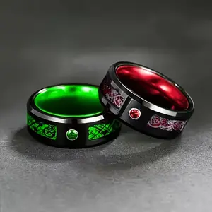 2pcs Celtic Dragon Design Rings Set, 8mm Synthetic Zirconia Inlay, Fashionable 316L Stainless Steel, Unisex Wedding Band, Valentine's Day Gift, Christmas Gift, Father's Day Gift