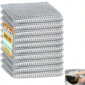 Multi Purpose Wire Dishwashing Rags Kitchen Towels and Dishcloths Sets Durable Cleaning Pads Bathroom Home10PCS Set Non-Scratch Steel Wool Dishcloth - Essentials Cleaning Supplies Tools
