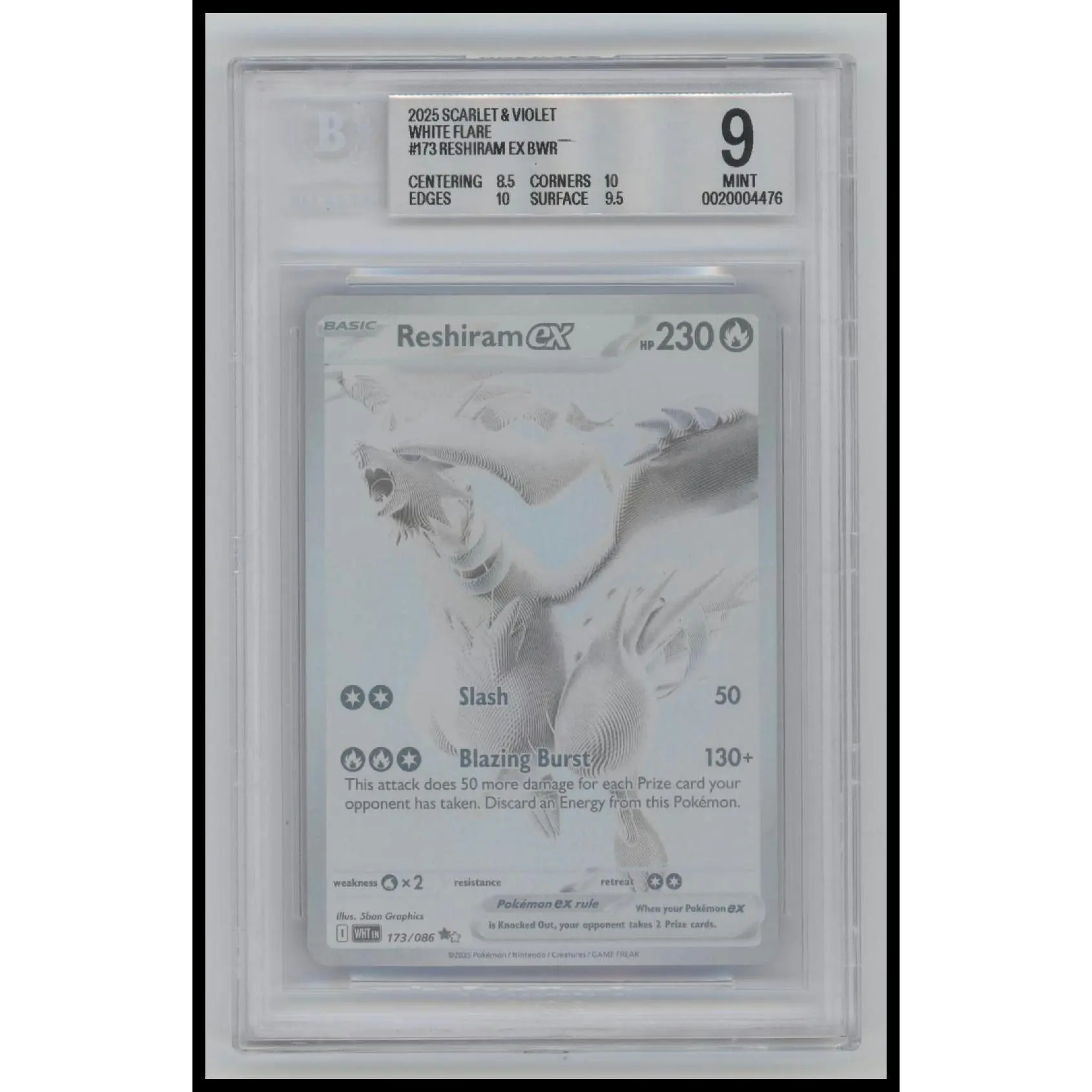 2025 Pokemon Scarlet & Violet White Flare Reshiram ex BWR 9.0 BGS #173