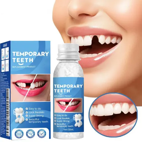 Moldable Dental Gel Denture Kit for Adults - 30ml Heat-Then-Cool Plastic Resin, Temporary Cavity Filling Tool, Moldable False Teeth for Natural Look, Cooling Formula Holds Teeth Back