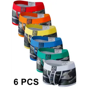 1pc 6pcs JOKCMAIL Fashion Camouflage Print Clash Design Mesh Fabric Breathable Boxer Briefs Low Waist Sexy Sports Men's Underwear Fitness Trunks Underpants