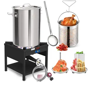 ARC 32QT Seafood Boiling Kit, 200,000BTU Propane Burner and 36" Large Spoon, Crawfish Boil Pot w/Basket and Steamer Rack, Outdoors Cooking and Steaming, Large Turkey Fryer Pot, Lobster Shrimp Pot