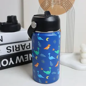 Kids Water Bottle with Straw Lid 14oz, Vacuum Insulated Stainless Steel Water Bottle Double Walled Vacuum Thermos Reusable Tumbler for Schoo