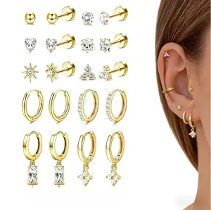 Real gold-plated brass French European style fashion earrings set with green zirconia floating navel ring medusa piercing jewelry belly fashionable stud Hypoallergenic Surgical Steel Filled Nose cute girlfriend gifts women accessories seam Body Jewellery