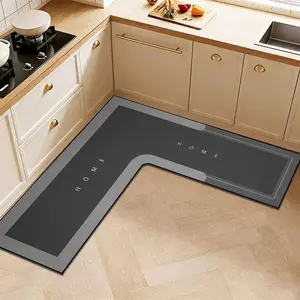 L-Shaped Kitchen Mat with 'home' Text, Non-Slip Rubber Base, Diatomaceous Earth Print, Indoor Decor, Entryway, Room Decoration