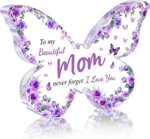 Mothers Day Gifts for Mom from Daughter Son, Purple Butterfly-Shaped Acrylic Keepsake Decorations, Christmas Birthday Gifts Ideas for Mom