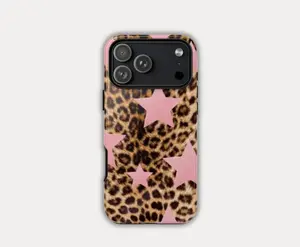PINK GLITTER LEOPARD Tough Phone Case for iPhone Samsung Google Pixel Polycarbonate TPU Impact Resistant Shock Dispersion Wireless Charging Compatible