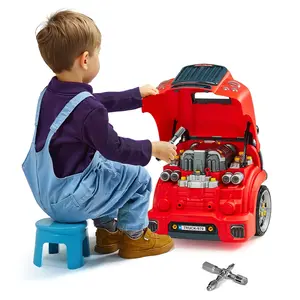 VEVOR Engine Toy, 60 Pieces, Kids Mechanic Car Repair Set with Removable Parts, Lights and Sounds, Steering Wheel and Horn, Kids Mechanic Workshop Set for Toddler Ages 3 Years and Up, Red