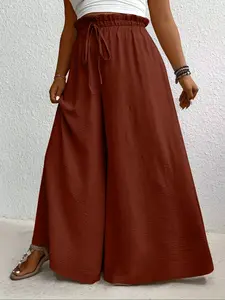 Elegant Plus Size Women's Wide Leg Pants, Loose Fit Commuter Style, Drapey Casual Trousers, Trendy Women's Clothing, Womenswear, Bottom