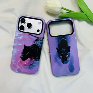 Aesthetic Purple Water Black Panther Phone Case，Luxury Dark Cool Animal Art Phone Case For iPhone，Compatible with iPhone 11-17 series and Samsung Galaxy S21-S25 series. Perfect for Her/Him Girly Phone Caseslovely gift