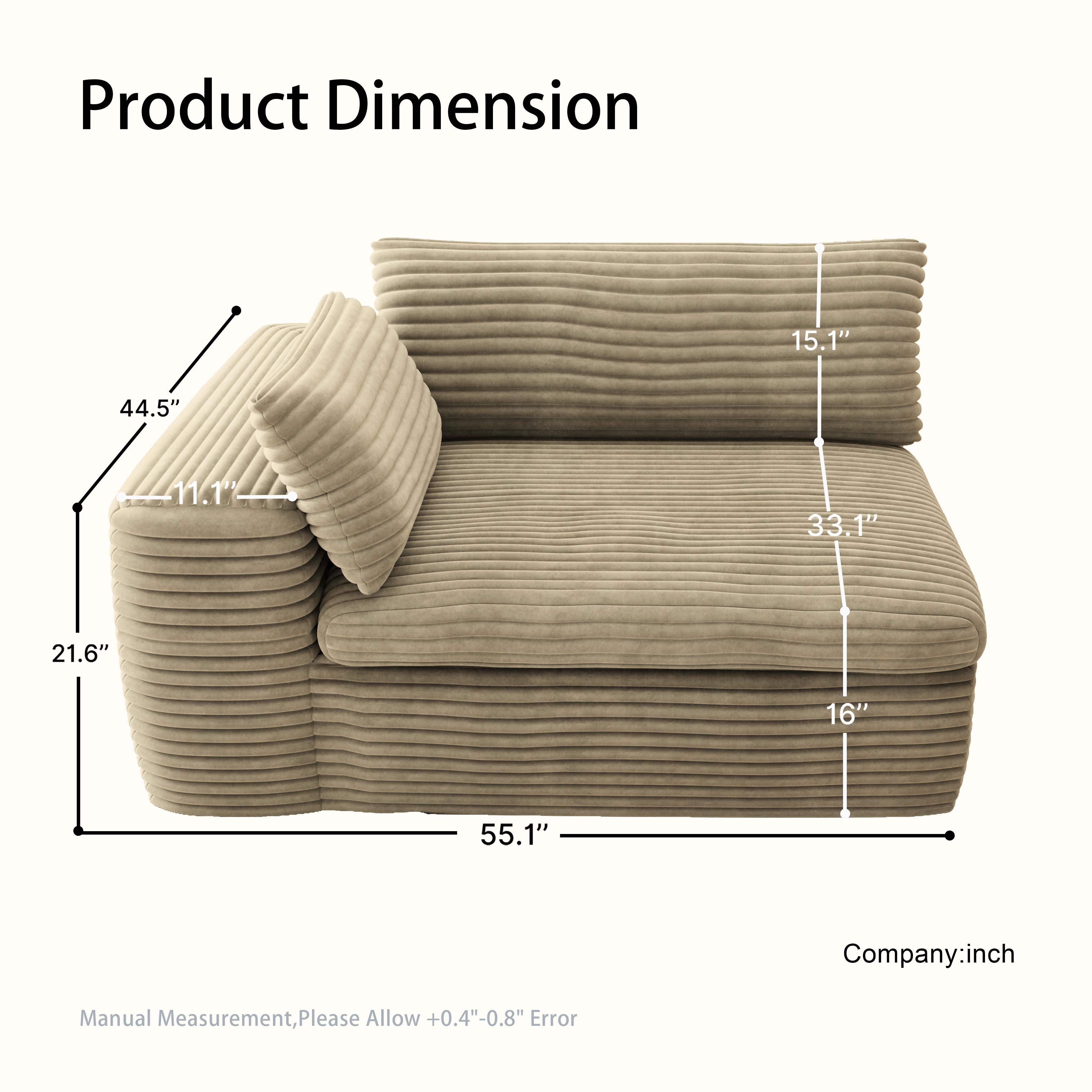 Modular Sectional Sofa Bed, Corner Couch with Chaise Lounge, Oversized Plush Corduroy Sleeper Sofa, No Assembly Required - Couch in a Box for Living Room & Bedroom，Oversize Compression Boneless Sofa Bed Plush Corduroy Sofa Bed