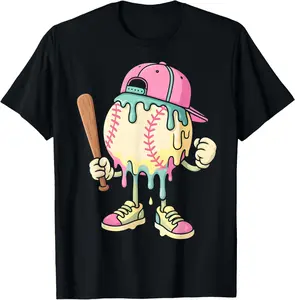 Ice Cream Drip Baseball Spots Baseball Drip for Girls T-Shirt - Crewneck Cotton Fabric Men Woman Young Boys Girl Kid T-shirt