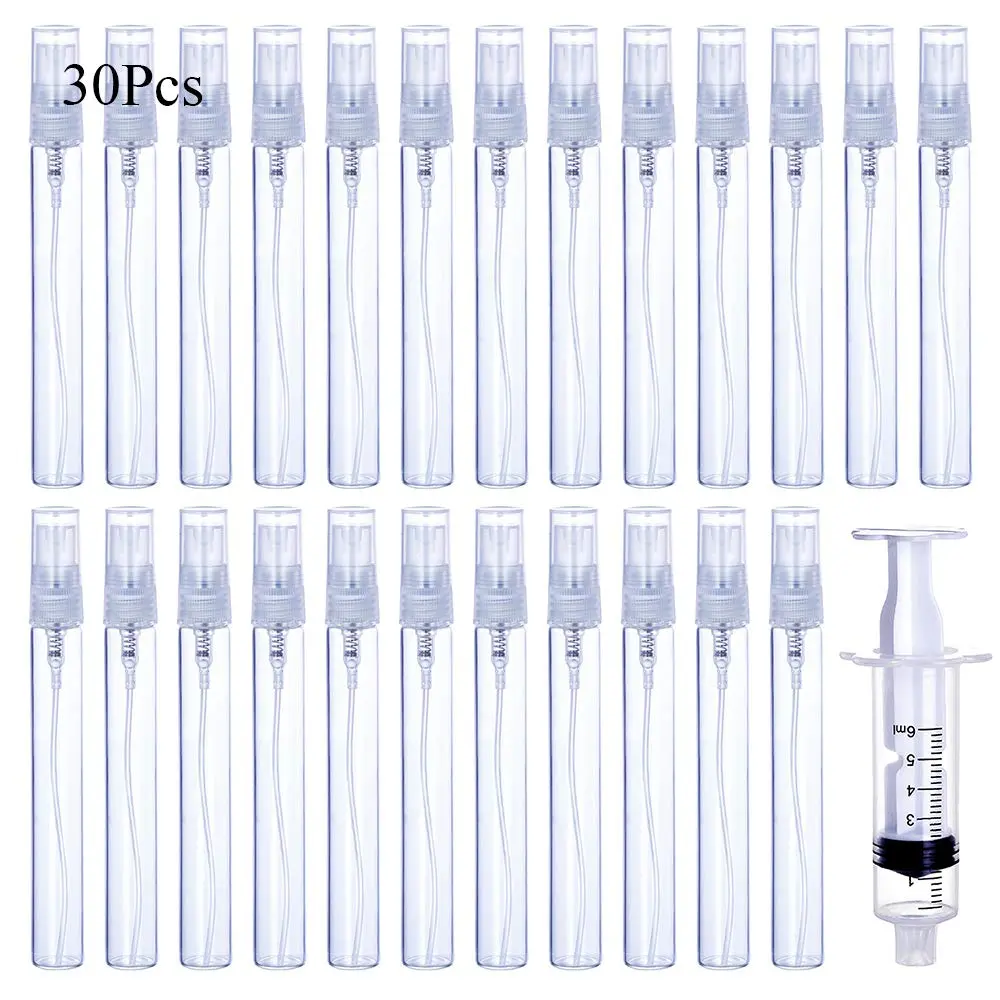 30Pcs 10ml/0.34 Oz Portable Refillable Clear Glass Empty Sprayer Perfume Bottles Cosmetic Atomizers Spray Bottle Container for Travel Party Must Makeup Tool (30Pcs 10ml Clear Glass Perfume Bottles)