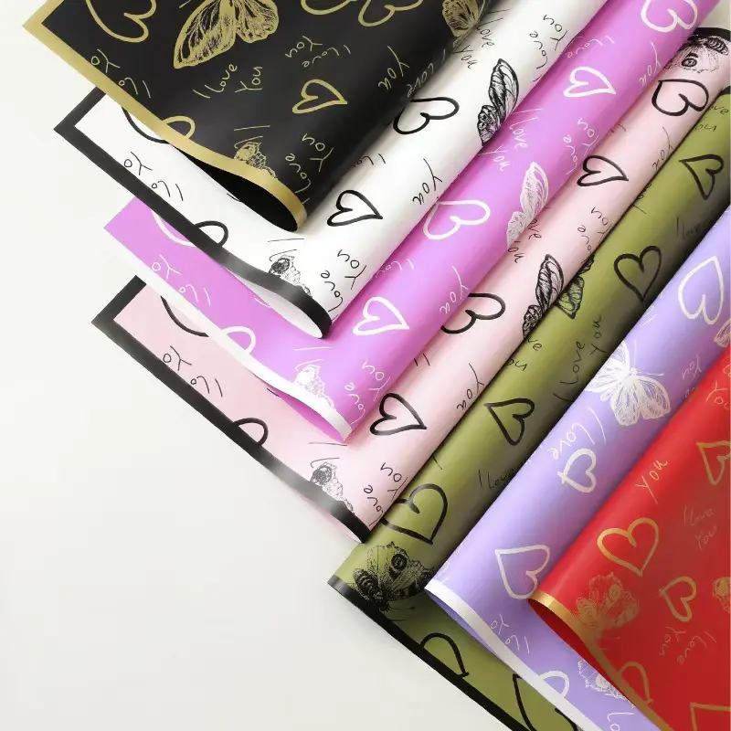 (20 Sheets) Romantic Flower Bouquet Wrapping Paper, Butterfly Heart Design, Floral Gift Packaging, Flower Shop Printing Paper, Bouquet Wrapper, Gift Wrapping Supplies