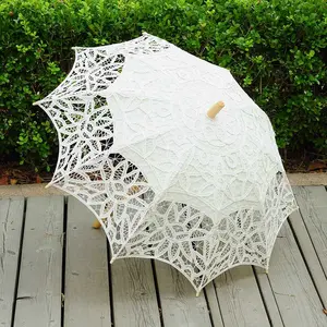 Victorian Embroidered Crocheted Sun Umbrella with Wooden  by Enchanted Bounding
