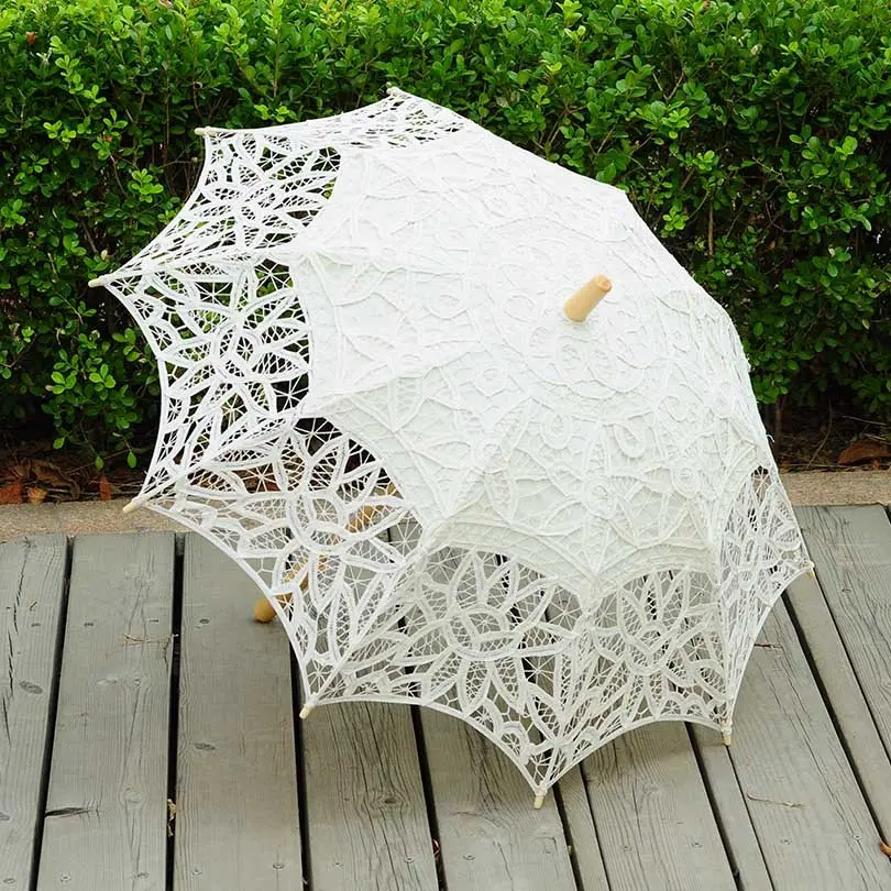 Victorian Embroidered Crocheted Sun Umbrella with Wooden  by Enchanted Bounding
