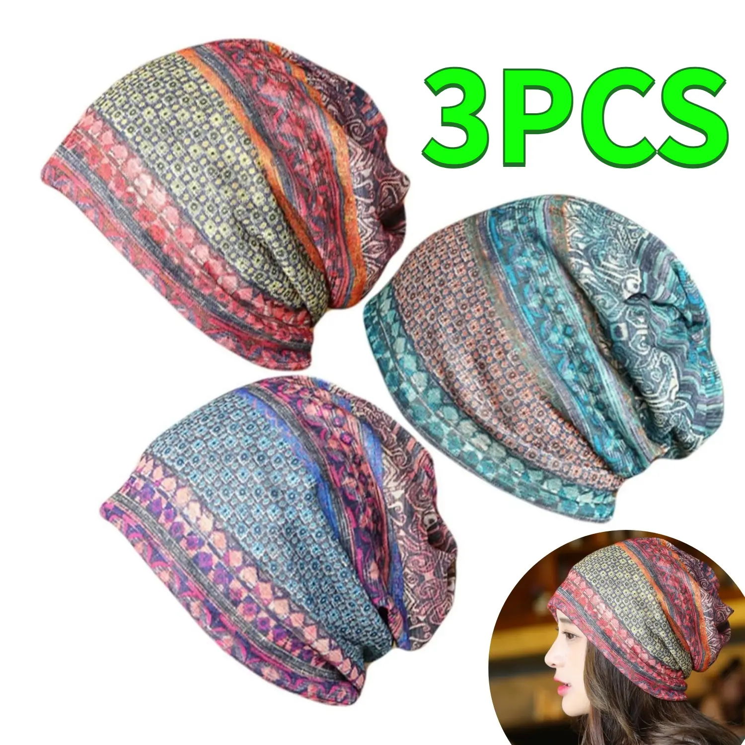 3PCS Women's Slouchy Beanie Chemo Hats - Stretch Cancer Head Wraps, Fashion Hair Scarves for Cancer Patients, Fit for Daily Casual & Sleep Wear (Home Improvement), Double Sided Scarf
