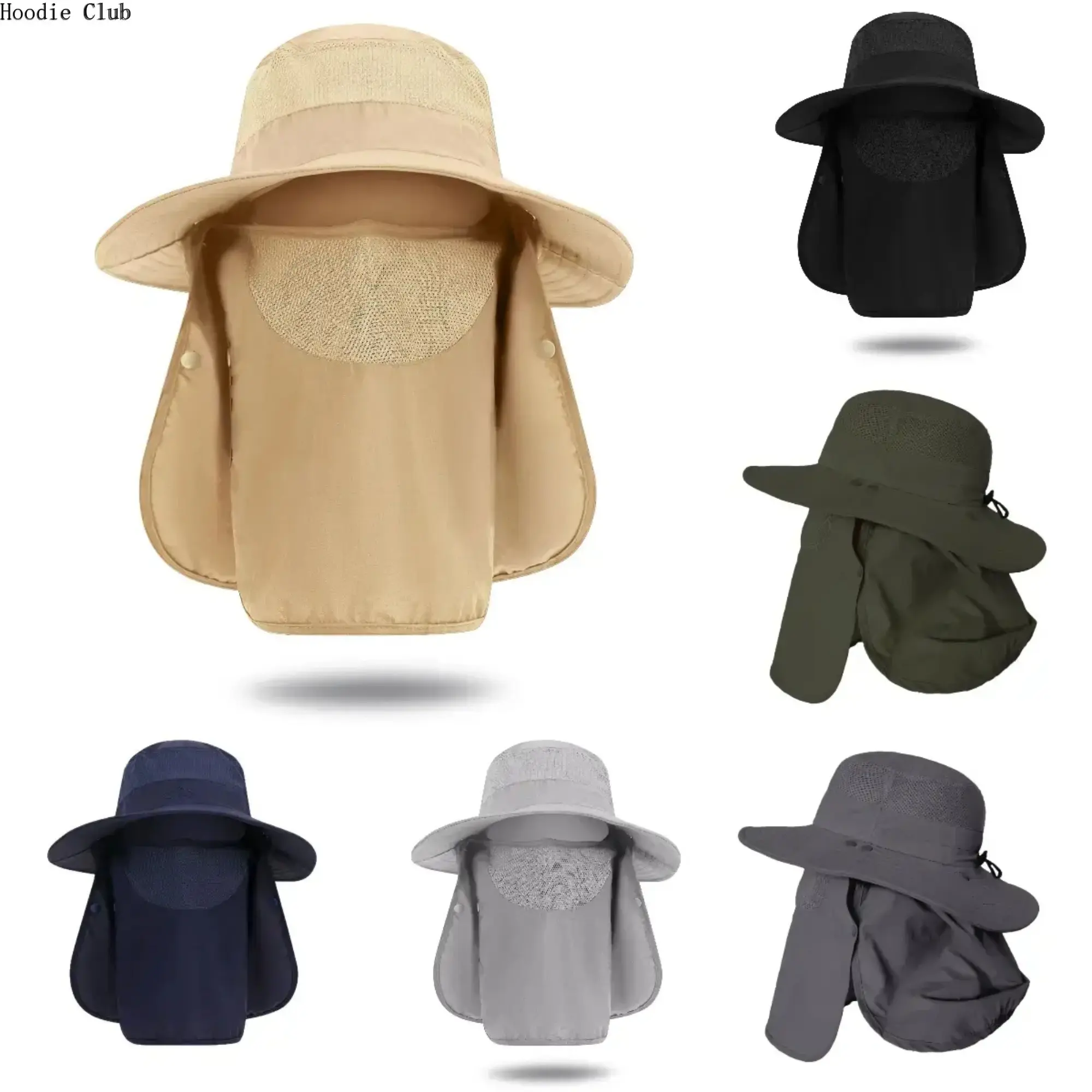 Unisex 360° Sun Protection Wide-Brimmed Bucket Hat Set, Integrated Neck Guard, Detachable Face Cover, Breathable + Polarized UV-Protective Adjustable Sunglasses for Adults, Fishing, Outdoor Multi-Sport Sports & Outdoor Hats, Hiking, Neck Flap Sports & Out