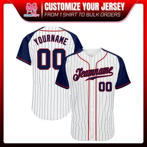 Custom White Navy Pinstripe Navy-Red Raglan Sleeves Baseball Jersey, Baseball Shirt Printed, Custom Name Number Logo Baseball Uniform, game day