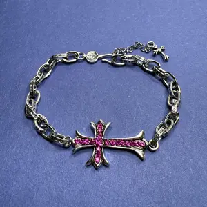Heavyweight Cross Bracelet Vintage 20cm Unisex Stainless Steel Chain Jewelry with Unique Floral Design for Men and Women