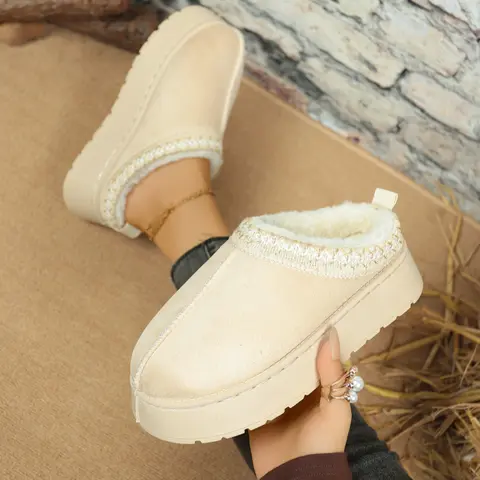 Women's Winter Warm Thick Sole Cotton Slippers, House Slippers, Plush Lining, Embroidered Pattern, Anti-Slip Comfortable High-Low Design, Versatile Home & Outdoors, Non Slip Slippers, Thick Soled Slippers