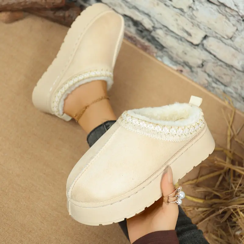 Women's Winter Warm Thick Sole Cotton Slippers, House Slippers, Plush Lining, Embroidered Pattern, Anti-Slip Comfortable High-Low Design, Versatile Home & Outdoors, Non Slip Slippers, Thick Soled Slippers