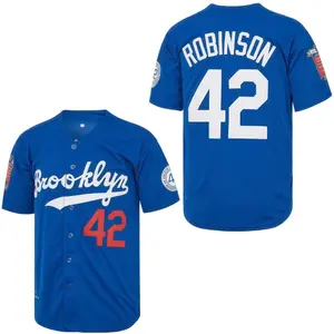Men's Brooklyn 42 Robinson Baseball Jersey – Legend Vintage with Embroidered Patches, HipHop, Blue, Perfect Gift for Any Occasion
