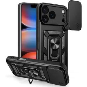 Phone case Compatible for iPhone 17 16 15 14 13 12 11 pro max plus, with Slide Camera Cover, Built-in 360° Rotate Ring Stand Magnetic Cover ,phone cases for iPhone 17 pro max