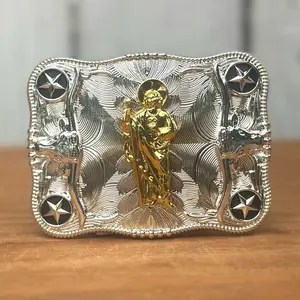 Silver Buckle with Golden San Judas CB-03 - Western Buckles for Men | Made in Mexico