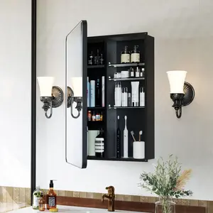 Recessed Medicine Cabinets for Bathroom with Mirror: 20x26 Wall Mount Mirrored Vanity Chest - 20 x 26 inch Large Storage Cabinet with Adjustable Shelves - Brushed Nickel Frame Framed Recessed Bathroom Medicine Cabinet