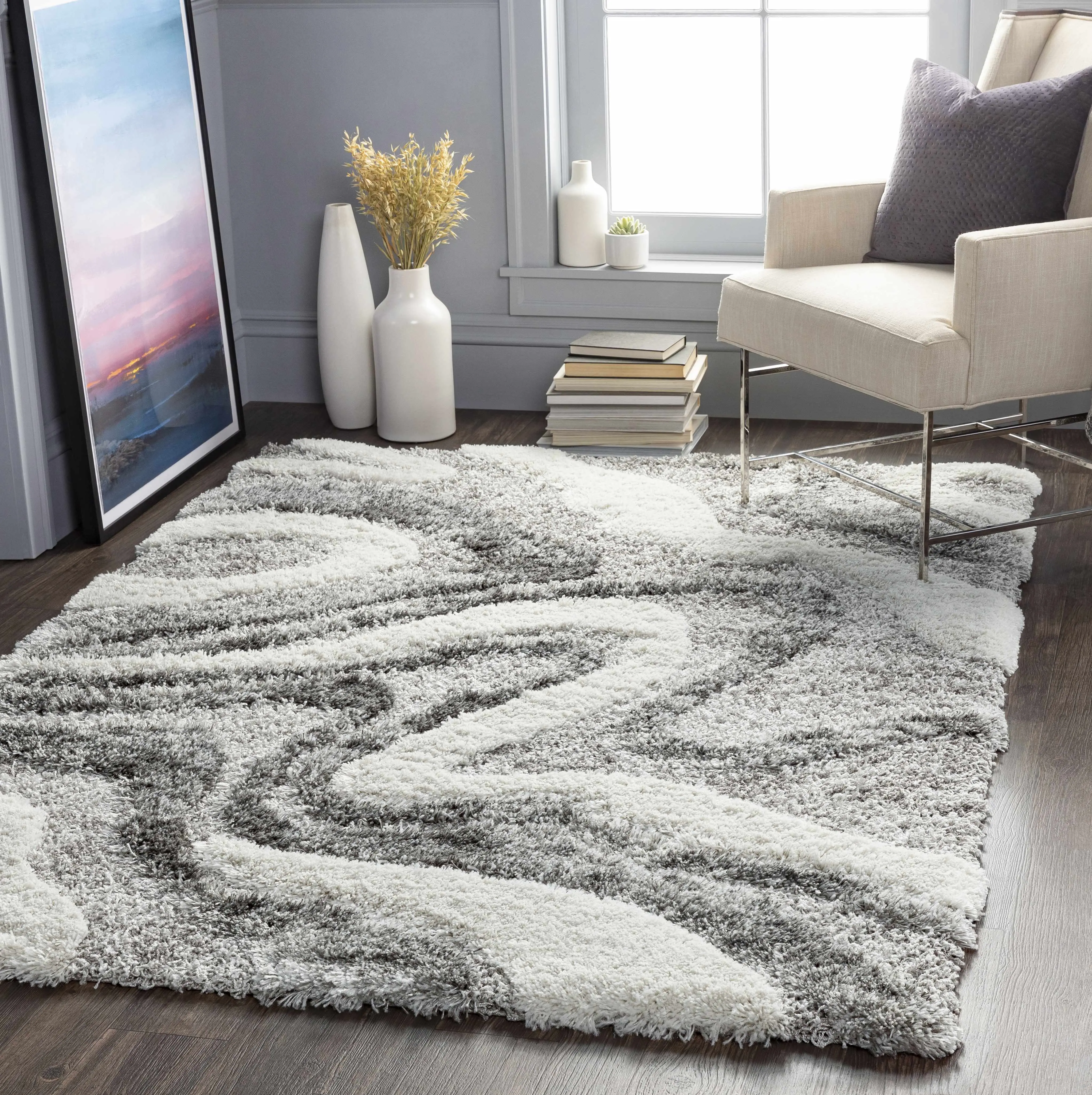 Asfordby Gray Canyon Shaggy Fluffy Plush Rug - Plush Fiber Rectangle Carpet for Living Room Decor, Soft Household Textile for Indoor Space, Fluffy Rug, Shaggy Fuzzy Rugs