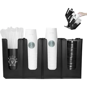 Cup Holder Lid Dispenser with Straw Organizer,Disposable Coffee Cup Dispenser,Cup Storage Organizer for Breakroom Countertop Coffee Station Bar Restaurant