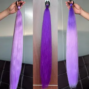 NEW 28Inch Synthetic Long Straight Ponytail Purple DIY Braided Ponytail With Rubber Band Halloween Hair Accessories For Woman