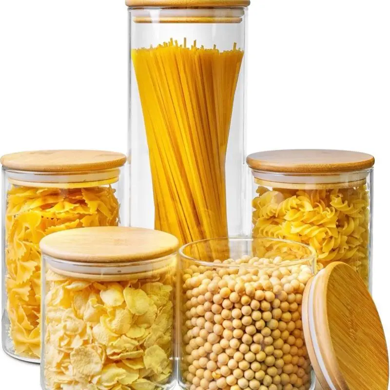 Airtight Bamboo Lid Glass Canisters - Durable, Leak-Proof Modern Farmhouse Storage Jars for Coffee, Sugar - High-Quality Glass, Eco-Friendly Lid, Maintains Freshness, Ideal for Kitchen Pantry Organization