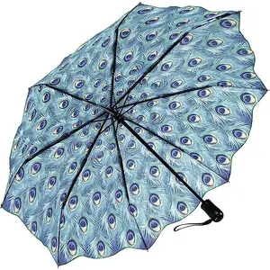 Peacock Folding Umbrella - Reverse Close