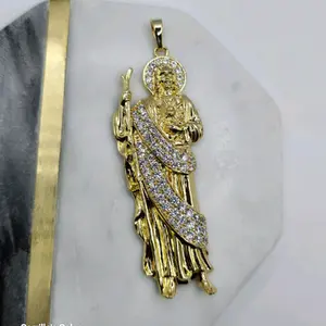 SACRED HEART OF CHRIST religious pendant gold-plated with clear stones