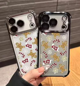 Christmas Hand-drawn，simple and trendy phone case suitable for iPhone series, border electroplating,mobile phone case with counter-fall Safety Cushion,suitable for Apple 11 12 13 14 15 16 17 pro max 14 Plus The best gift for friends and family