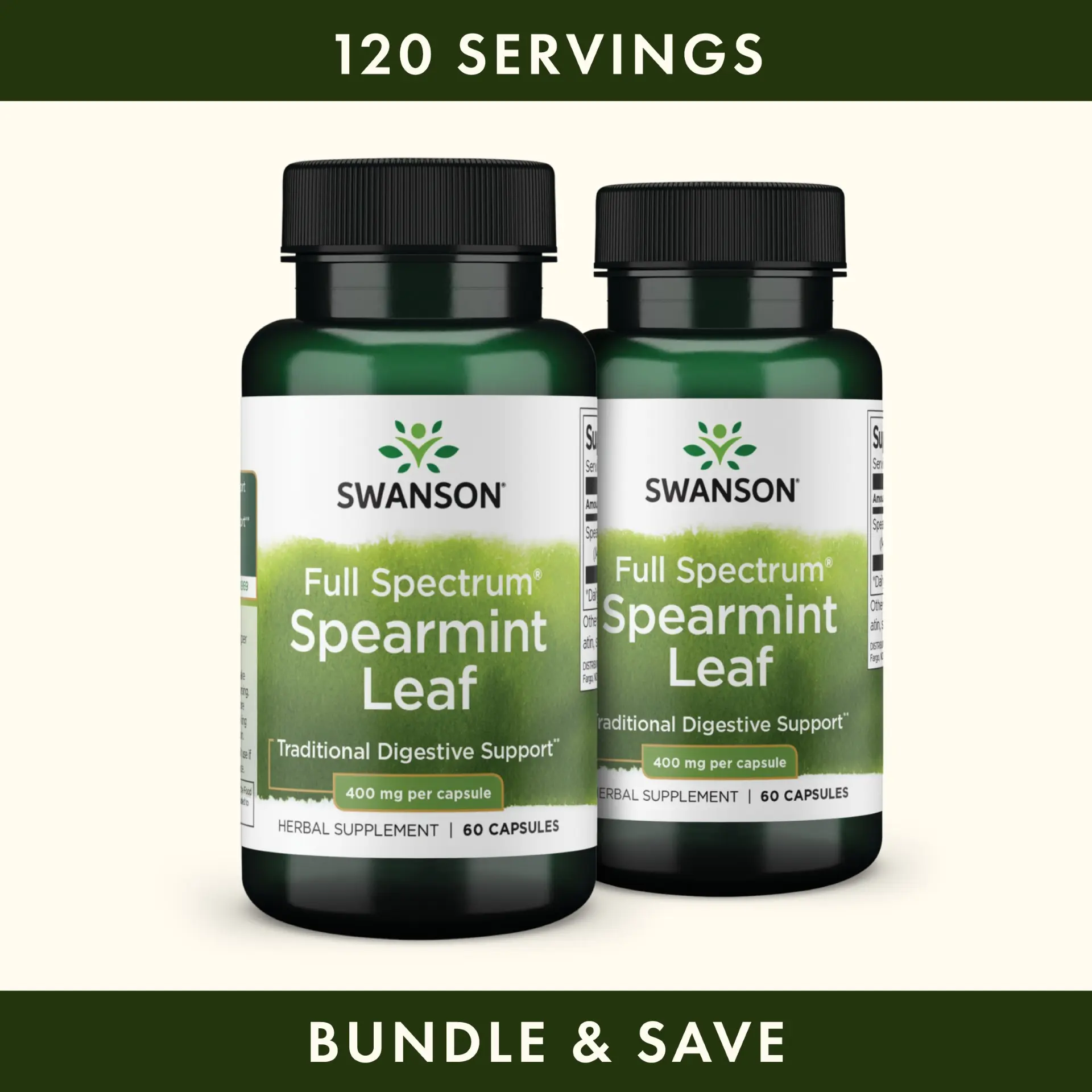 Swanson Full Spectrum Spearmint Leaf 400 mg 120 Capsules (2-pack) Organic Natural Supplement Herbal Healthcare Digestive Support Swanson Full Spectrum Spearmint Leaf 400 mg 120 Capsules (2-pack) Organic Natural Supplement Herbal Healthcare Digestive Support