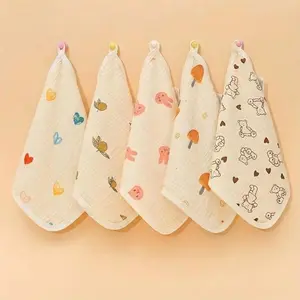 5pcs Muslin 4 Layers Gauze Soft Baby Towels, Baby Face Towel Handkerchief, Swimming Feeding Face Washcloth Wipe Burp Cloth handchief