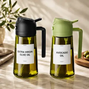 2 Count 16oz Dark Green Glass Oil Dispenser for Kitchen, Sprayable Bottle Food-Grade Oil Sprayer for Cooking, Light-Blocking Leak-Proof Oil Spray Bottle with Easy Pouring Function, Reusable Oil Mister for Air Fryer, BBQ, Salad Dressing and Daily Cooking