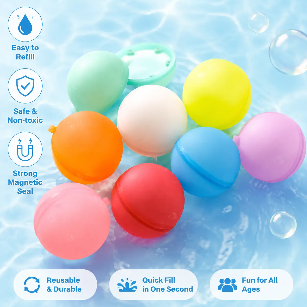 Reusable Mixed-Color Silicone Magnetic Water Ball (1 Count) – Water Balls for Summer Outdoor Play, Pool Fun, Multiplayer Game Activities (Party Bags & Gifts, Home Supplies)
