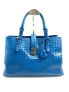Pre-owned Bottega Veneta Bottega Blue Woven Leather Satchel Handbag with Detachable Strap and Buckle Closure