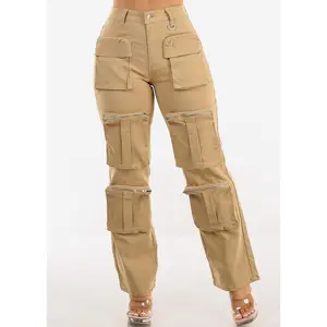Hyper Stretch Straight Wide Leg Cargo Pants Khaki