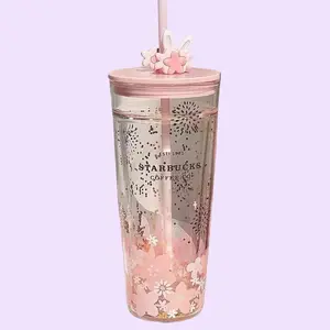 Starbucks Overseas 2025 Cute Rabbit Tumbler Pink Sakura 20oz Double Layer Glass Cup