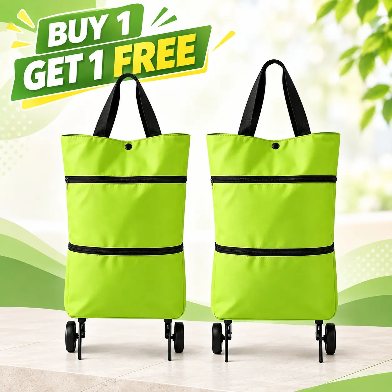 [Buy 1 Get 1 Free] 2 in 1 Lightweight Collapsible Shopping Cart,Folding Shopping Bag Cart | Wheels Shopping Bags Grocery Bags Shopping Travel Bag on Wheels for Women or Men Travel Home Kitchen Supermarke