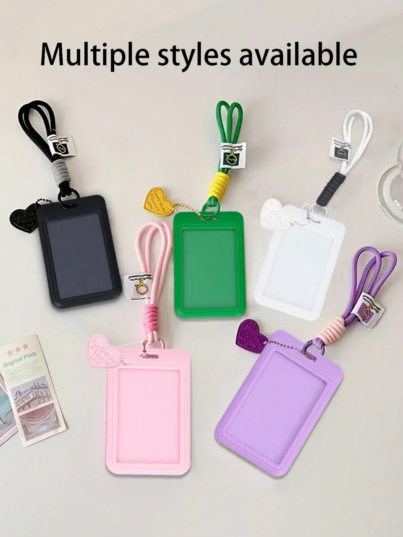 Multiple-style silicone ID card holders with lanyard - durable and waterproof card case, can carry work ID, with heart-shaped pendant, keychain, can hold ID card, business card, bus card, meal card, subway card