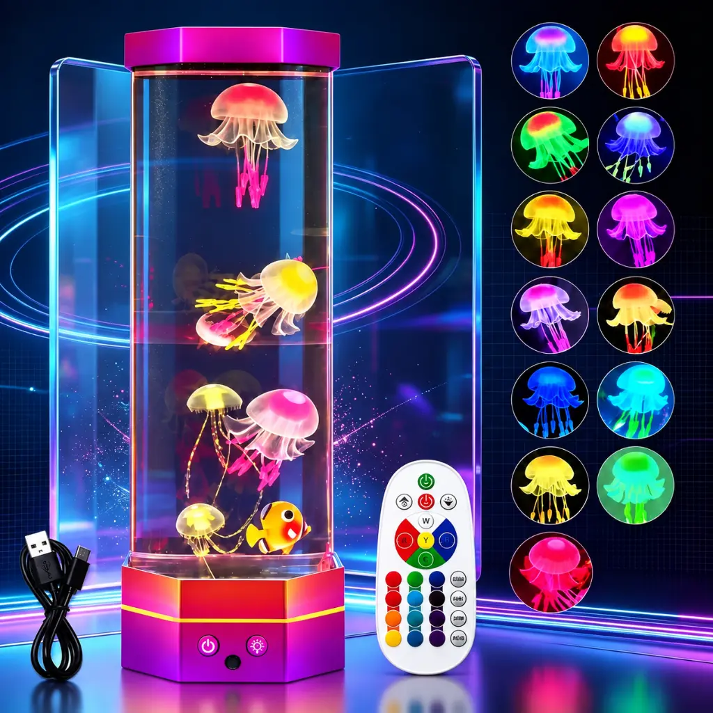 Jellyfish Lava Lamp Aquarium Light Fish Tank Decor LED Color Changing Jellyfish Night Light Ocean Decor Ambient Desk Lamp Cute Jellyfish Tank Simulation Lamp Realistic Floating Jellyfish Effect for Bedroom Living Room Home Office Gift Birthday Present, No