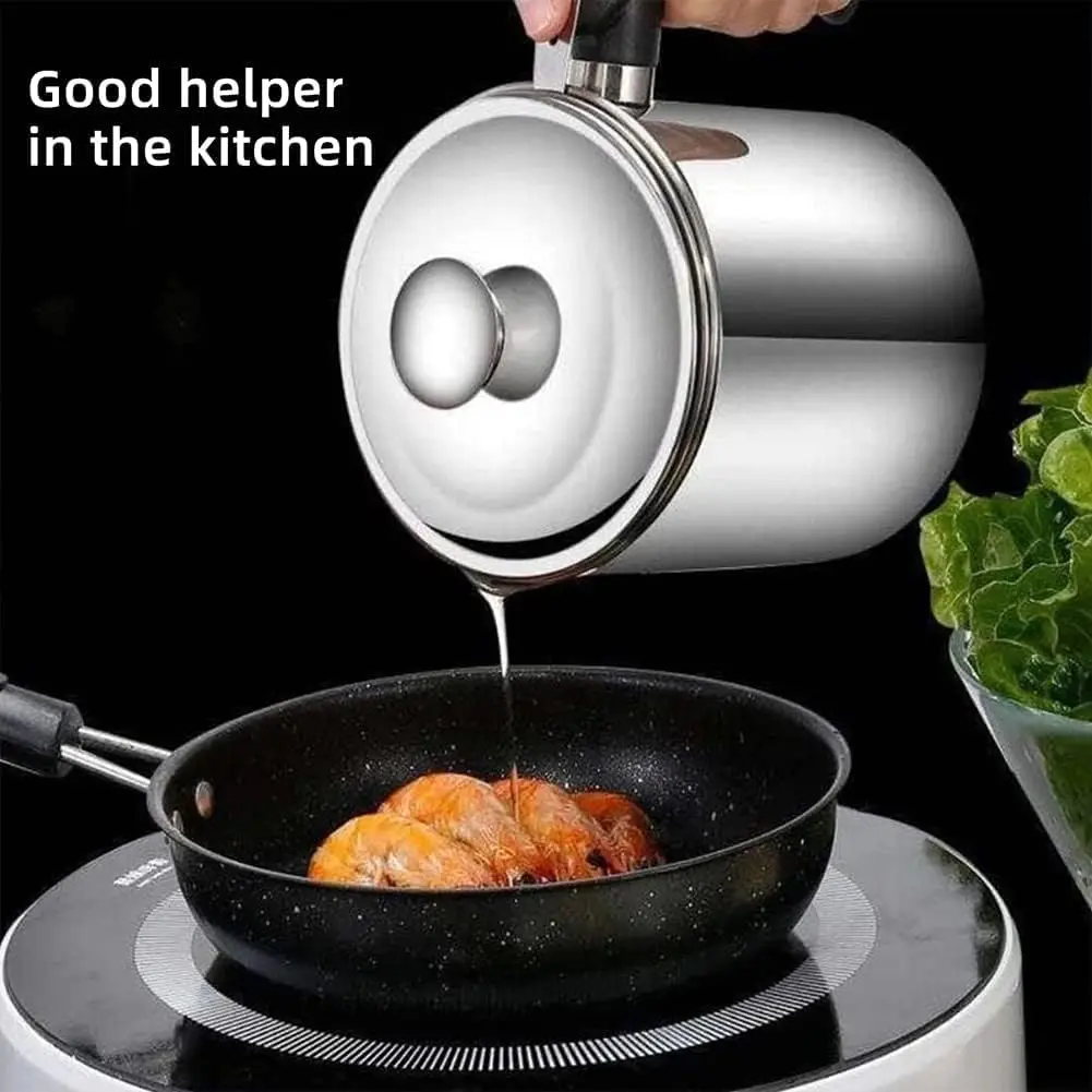 Stainless Steel Oil Container with Tray and Lid, Kitchen Oil Dispenser and Bacon Grease Container, Cooking Oil Container, Olive Oil Dispenser, Kitchen Gadget, Oil Strainer, Oil Dispenser for Kitchen # GLOBAL PICKS