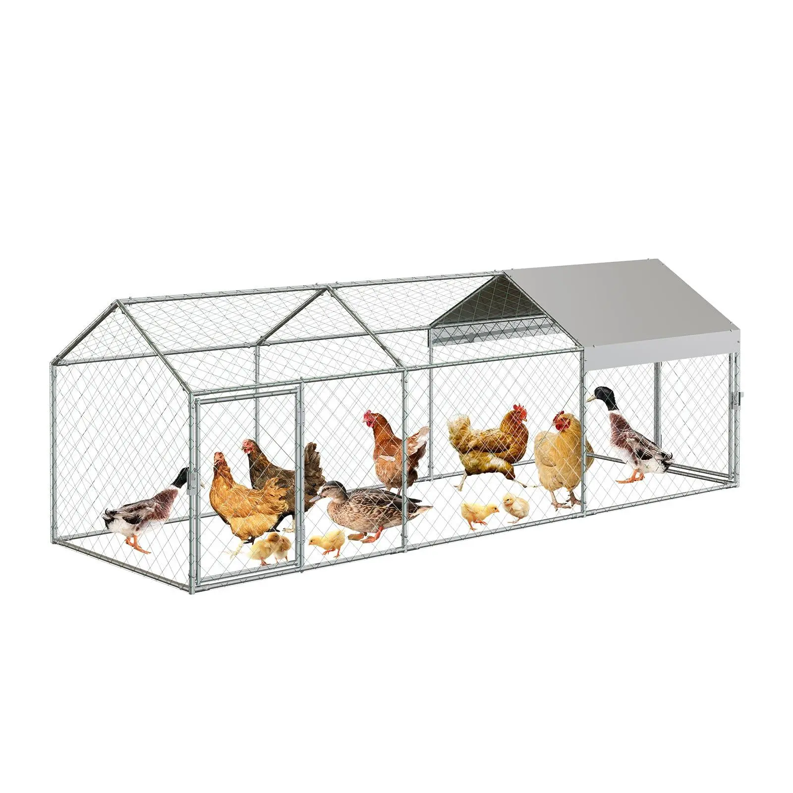 Large Metal Chicken Coop Chicken Run for Yard with Waterproof Anti-UV Cover Portable for Outdoor Chicken Rabbit Duck, Silver 120x40x40 Inch