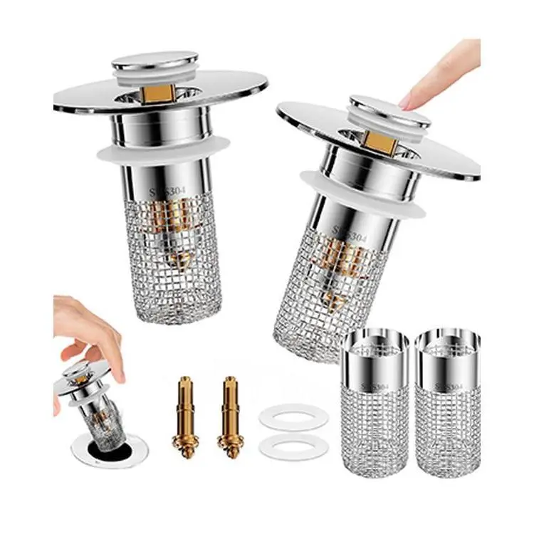 Black Friday Eco-Friendly Anti-Rust Mesh Modern Brass Drain Stopper - Stainless Steel Basket Hair Catcher, Quick-Drain Plastic Shower Silicone Removable Bathroom Gadget, Anti-Rust Drain Stoppers